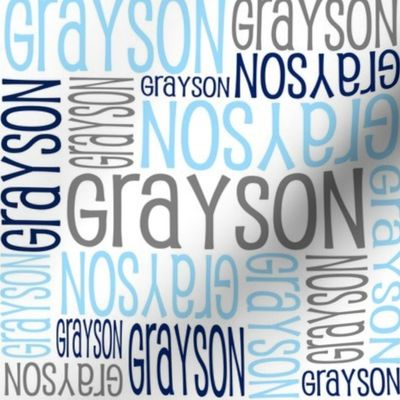 Personalised Name Fabric - Lt Blue, Grey, Navy