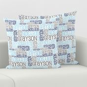 Personalised Name Fabric - Lt Blue, Grey, Navy