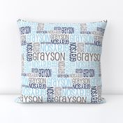 Personalised Name Fabric - Lt Blue, Grey, Navy