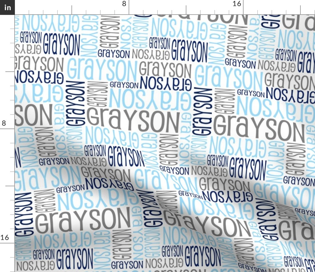 Personalised Name Fabric - Lt Blue, Grey, Navy