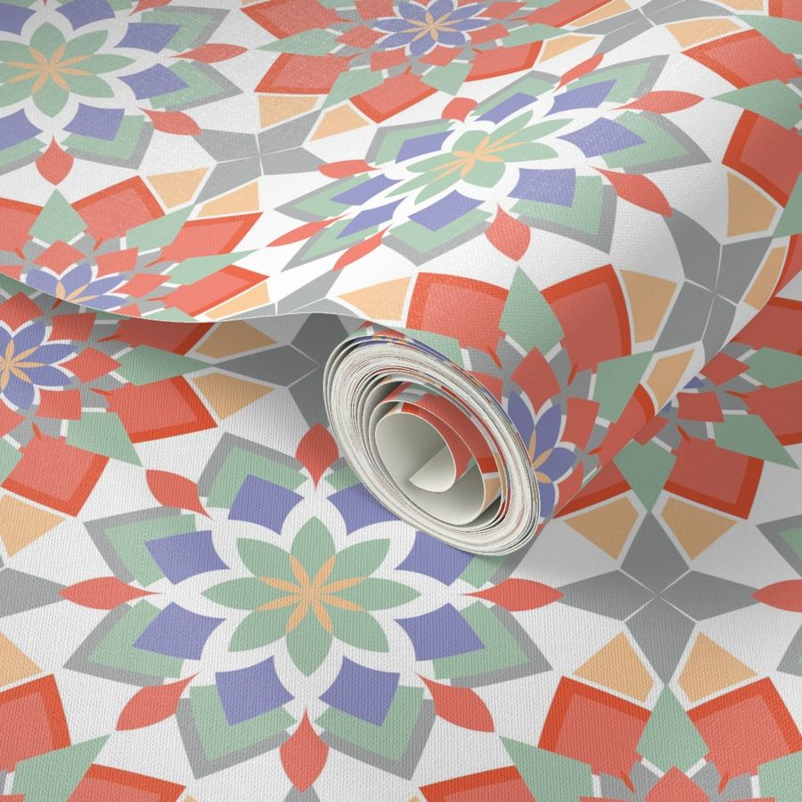 Geometric moroccan tiles in orange and purple pastel