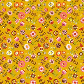 retro flowers - mustard