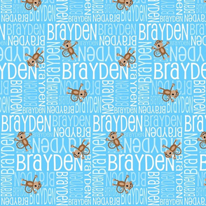 Personalised Name Fabric - Lt Blue Monkeys