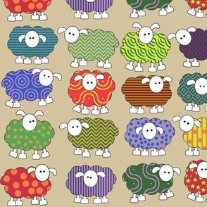 smaller patterned sheep on beige, making big eyes at you