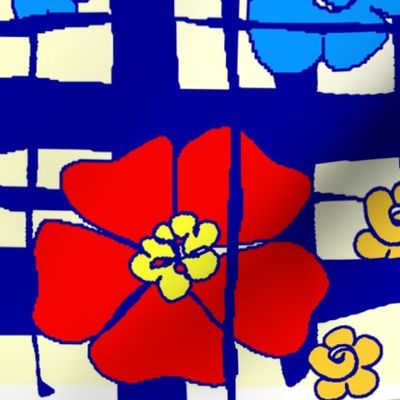 fabric_design_blue_plaid_flowers