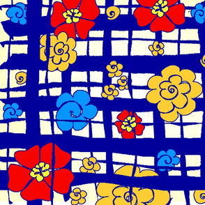 fabric_design_blue_plaid_flowers