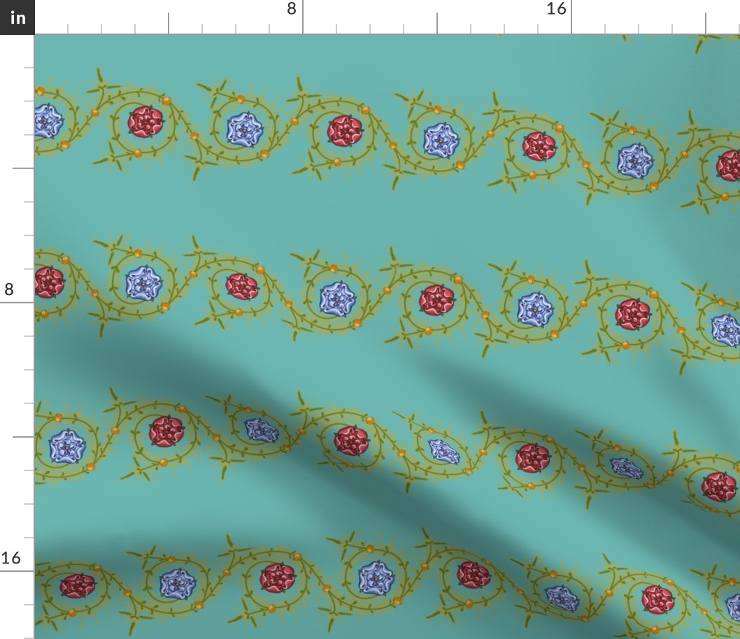 Illuminated Manuscript Flowers and Vines on Teal