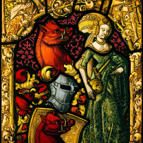 Heraldric Stained Glass Window with Woman and Boar