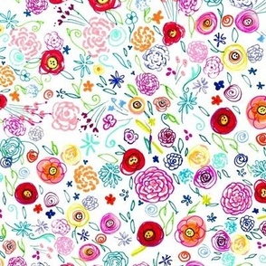Colorful Ditsy Floral Doodle 