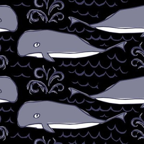Woodblock Whales