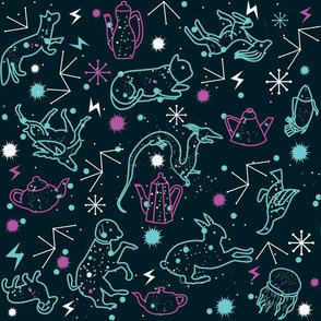 Animals flying on tea constellations