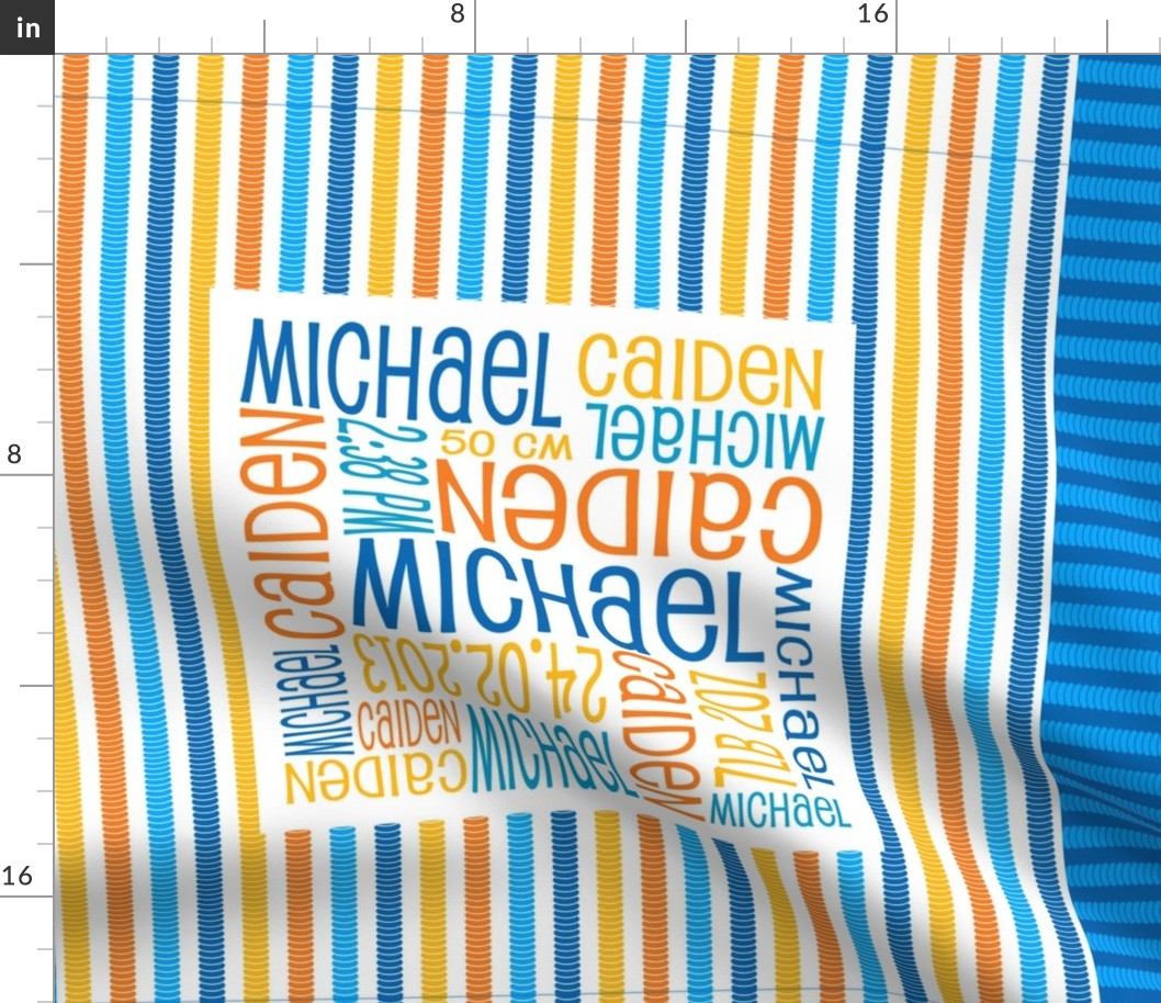 Personalised Birth Cushion Panel - Robot Stripes