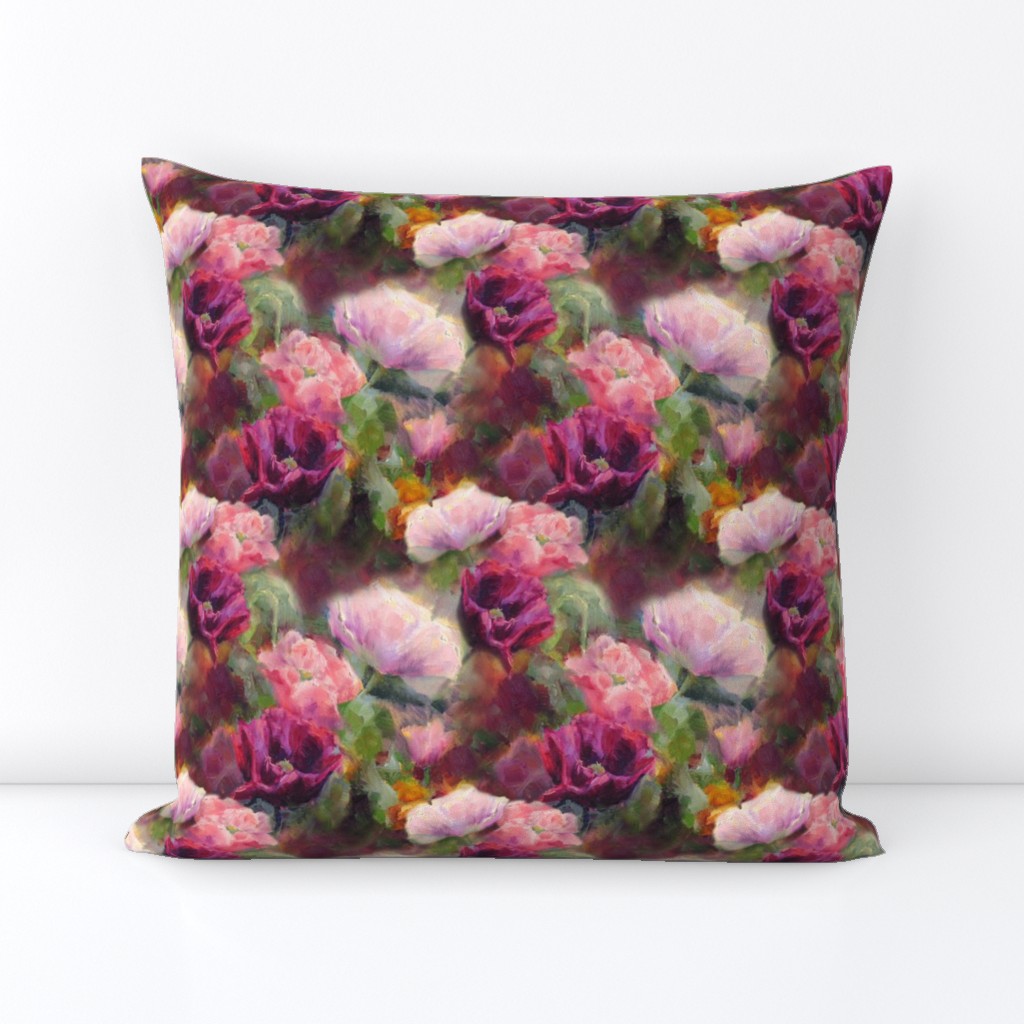 Jewel Tone Poppy Pattern with Luscious Brushstrokes