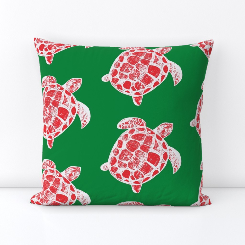 Loggerhead Sea Turtle Pink in a green ocean