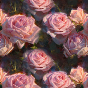 English Roses in the Flower Garden - Traditional French Country Pink Floral Pattern