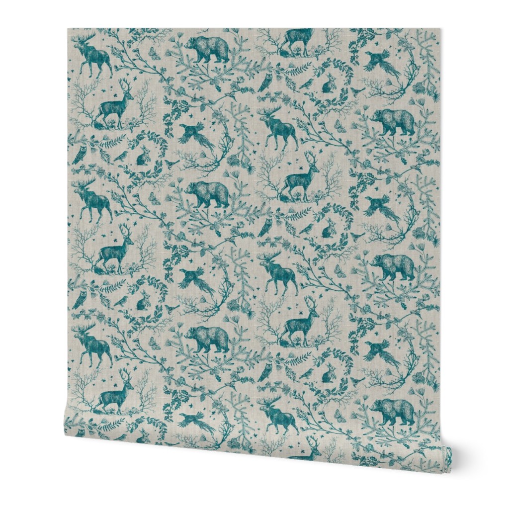 Winter Woodland Toile (teal/burlap) LRG