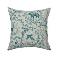 Winter Woodland Toile (teal/burlap) LRG