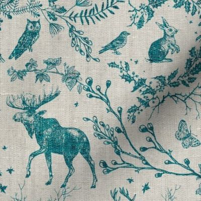 Winter Woodland Toile (teal/burlap) LRG