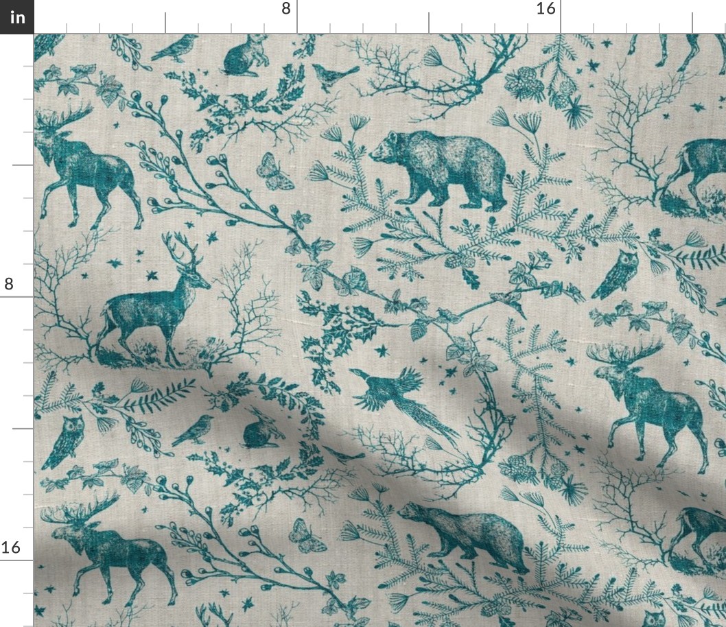 Winter Woodland Toile (teal/burlap) LRG