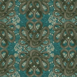 snakes entwined on teal