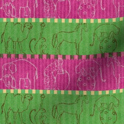 Circus Animals - green, fuchsia