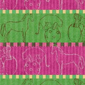 Circus Animals - green, fuchsia