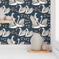 swans // lily pond swans geo dark blue navy blue swan bird girls sweet 