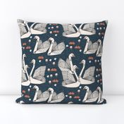 swans // lily pond swans geo dark blue navy blue swan bird girls sweet 