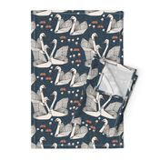 swans // lily pond swans geo dark blue navy blue swan bird girls sweet 