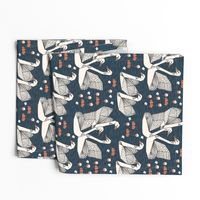 swans // lily pond swans geo dark blue navy blue swan bird girls sweet 