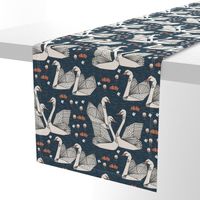 swans // lily pond swans geo dark blue navy blue swan bird girls sweet 