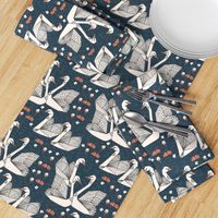 swans // lily pond swans geo dark blue navy blue swan bird girls sweet 