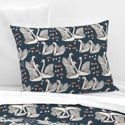 swans // lily pond swans geo dark blue navy blue swan bird girls sweet 