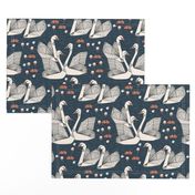 swans // lily pond swans geo dark blue navy blue swan bird girls sweet 