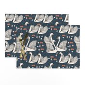 swans // lily pond swans geo dark blue navy blue swan bird girls sweet 