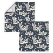 swans // lily pond swans geo dark blue navy blue swan bird girls sweet 