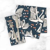 swans // lily pond swans geo dark blue navy blue swan bird girls sweet 