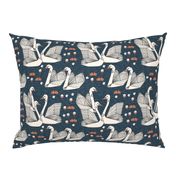 swans // lily pond swans geo dark blue navy blue swan bird girls sweet 