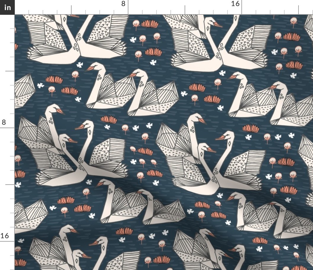 swans // lily pond swans geo dark blue navy blue swan bird girls sweet 