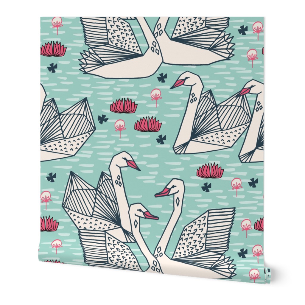 swans // mint geometric swans pond lily pond water lily swans girls