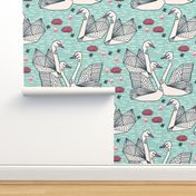 swans // mint geometric swans pond lily pond water lily swans girls