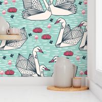 swans // mint geometric swans pond lily pond water lily swans girls