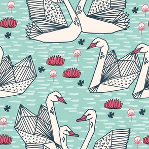 swans // mint geometric swans pond lily pond water lily swans girls