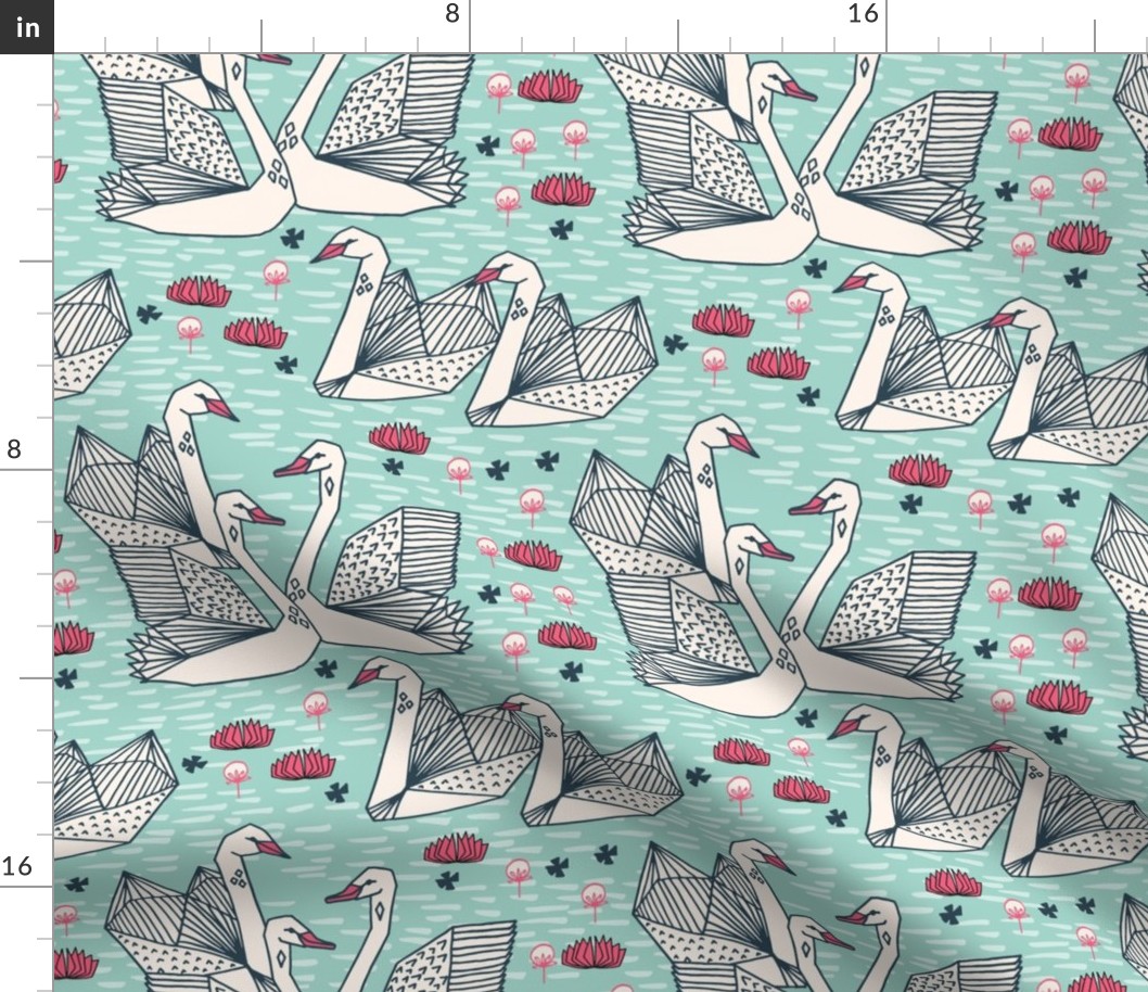 swans // mint geometric swans pond lily pond water lily swans girls