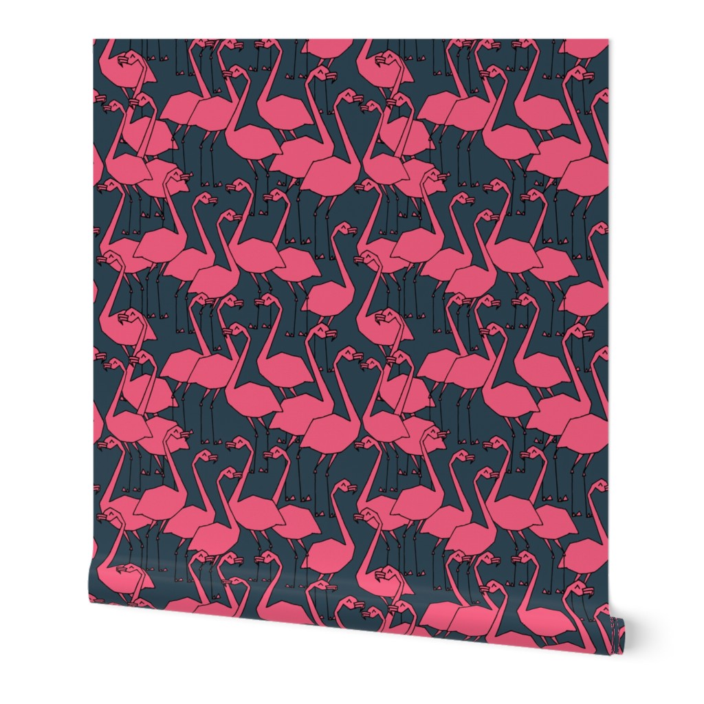 Flamingos - Parisian Blue/French Rose by Andrea Lauren