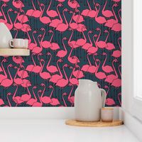 Flamingos - Parisian Blue/French Rose by Andrea Lauren