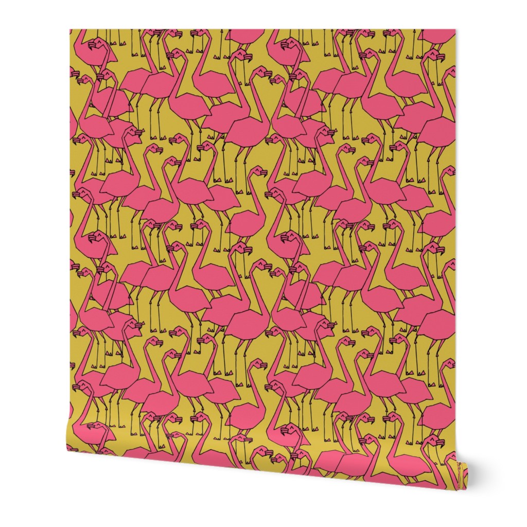 Flamingos - Mustard/French Rose  by Andrea Lauren