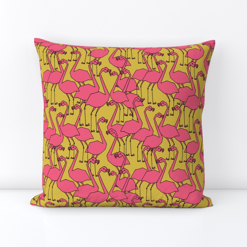 Flamingos - Mustard/French Rose  by Andrea Lauren