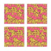 Flamingos - Mustard/French Rose  by Andrea Lauren