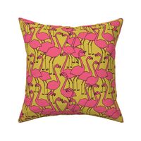 Flamingos - Mustard/French Rose  by Andrea Lauren